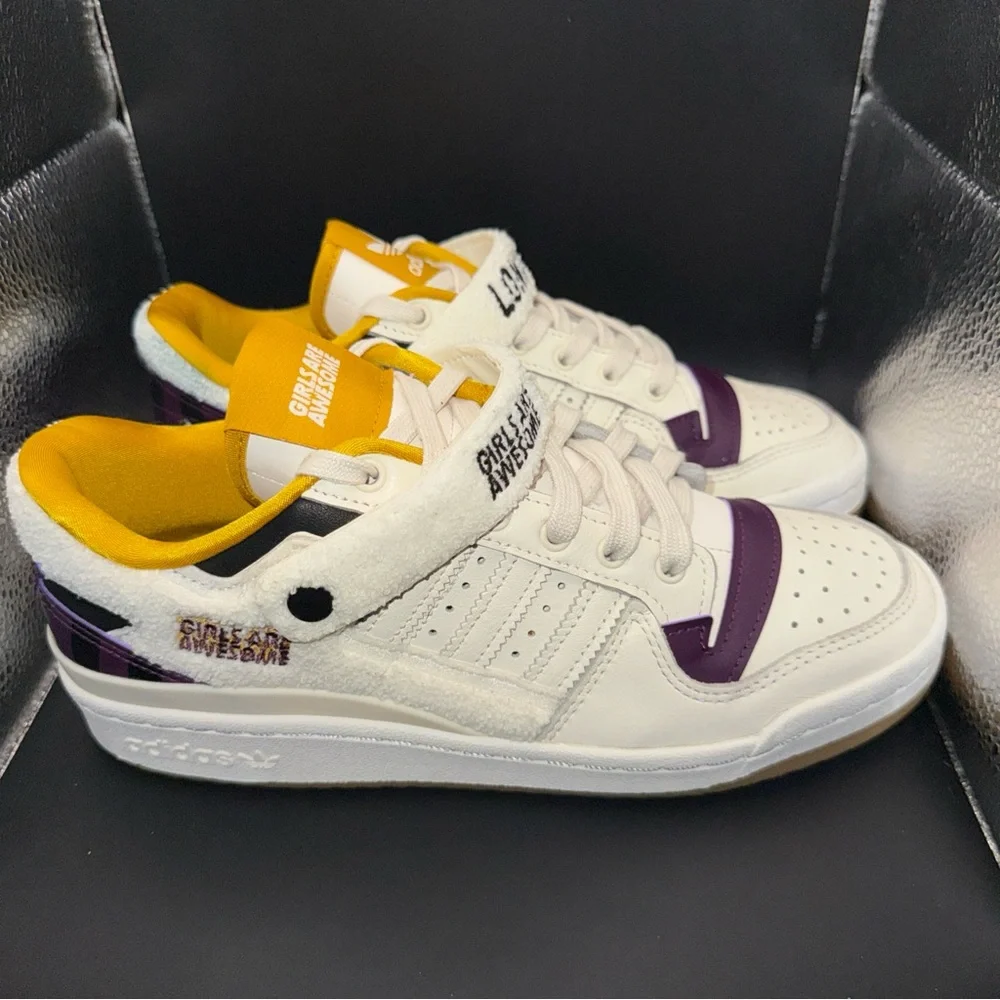 Size 8.5 - Girls Are Awesome x adidas Forum Low White Purple Beauty Wmns, No Box